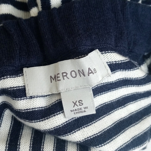 Merona Navy Blue White Stripe Rayon Blend 3/4 Sleeve Button Up Cardigan XS - Picture 2 of 16